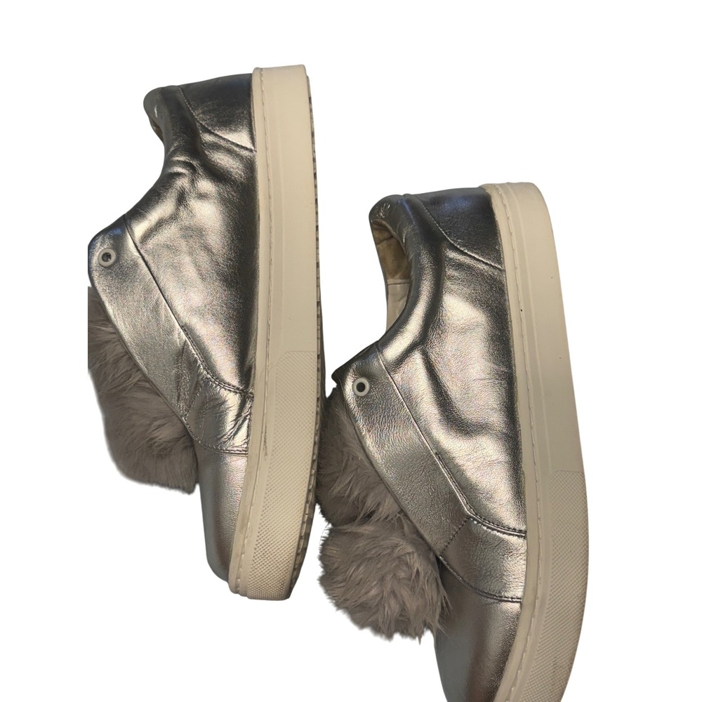 Sam Edelman Women's LEYA US 10.5 Silver Leather Faux Fur Slip On Sneakers